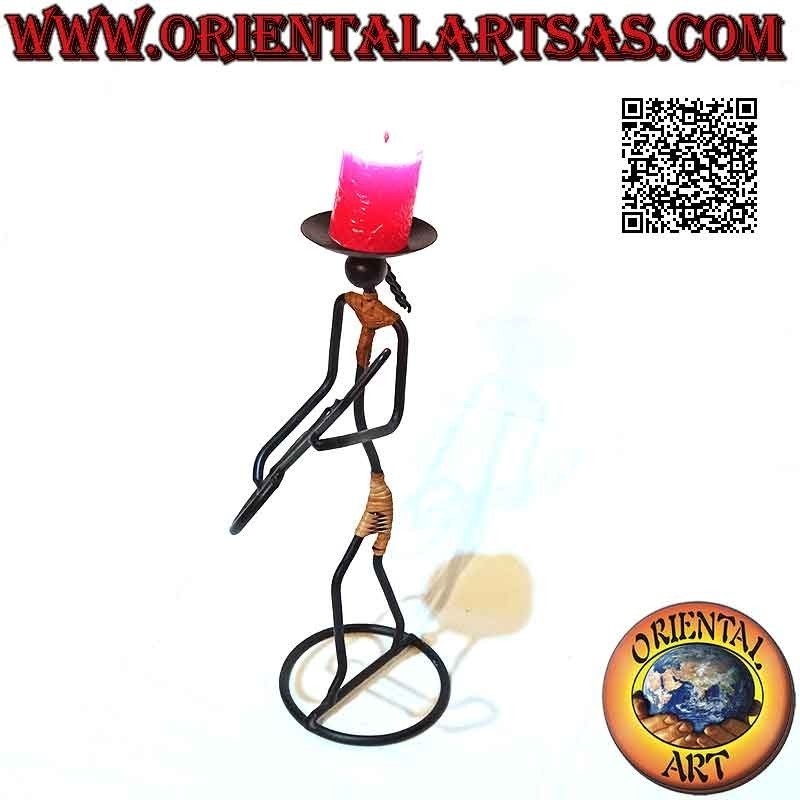 Hand made "musician guitarist" candle holder in wrought iron