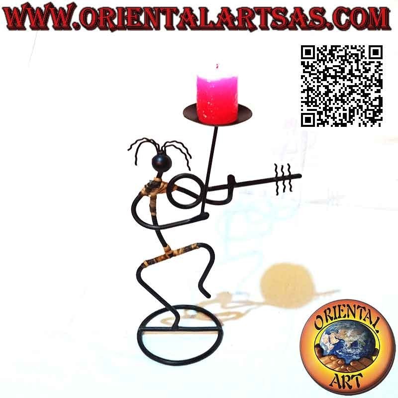 Hand made wrought iron "musician violinist" candle holder