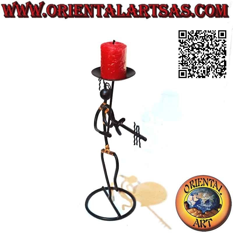 Hand made wrought iron "musician violinist" candle holder