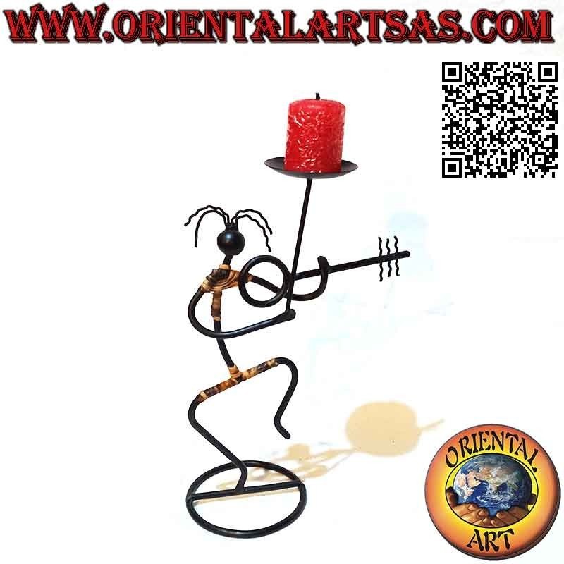 Hand made wrought iron "musician violinist" candle holder