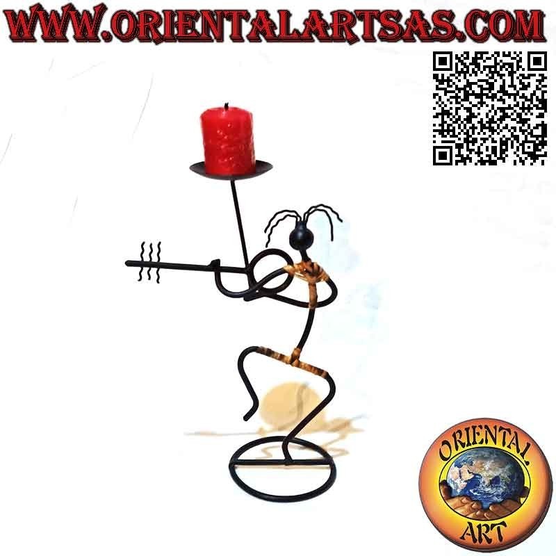 Hand made wrought iron "musician violinist" candle holder