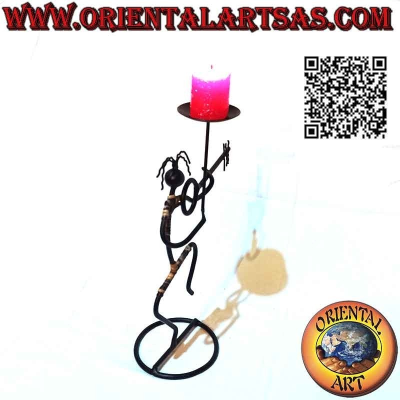 Hand made wrought iron "musician violinist" candle holder