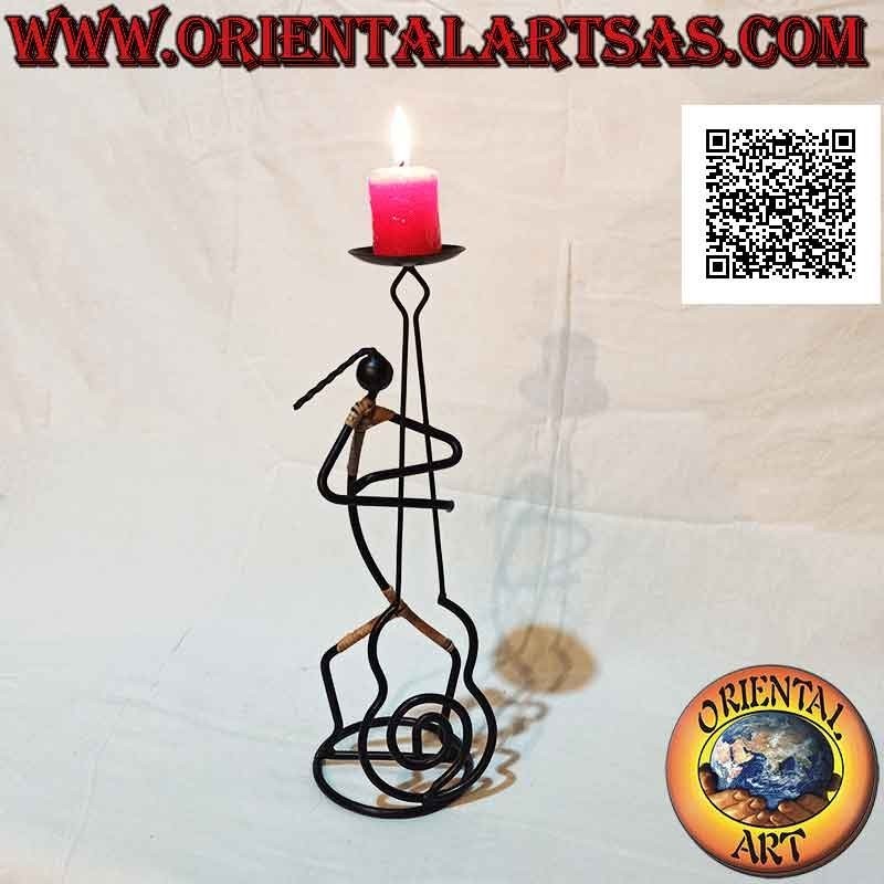 Hand made wrought iron candle holder "bass player musician"