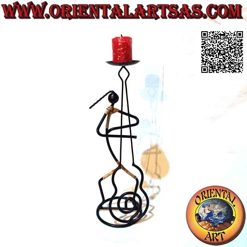 Hand made wrought iron candle holder "bass player musician"