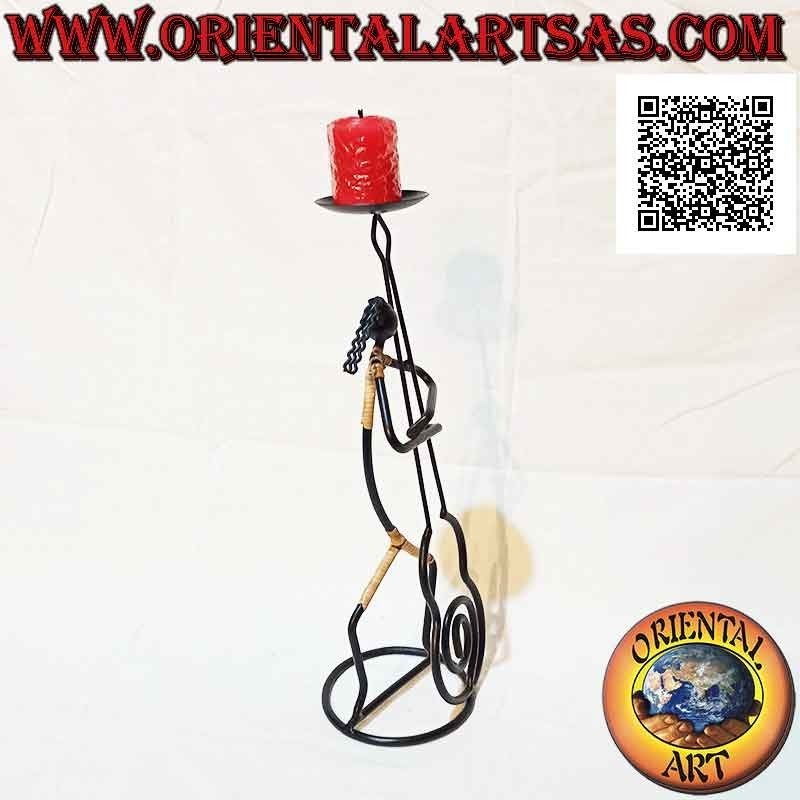 Hand made wrought iron candle holder "bass player musician"
