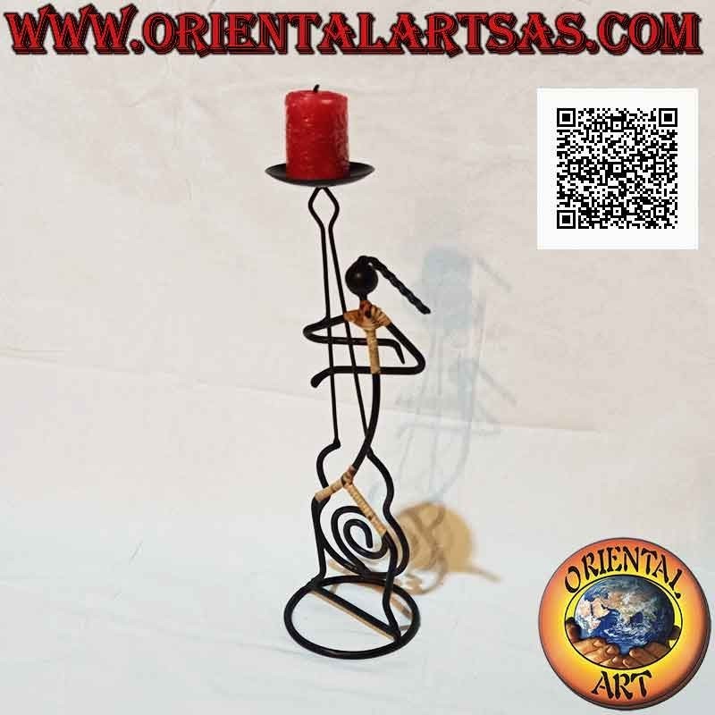 Hand made wrought iron candle holder "bass player musician"