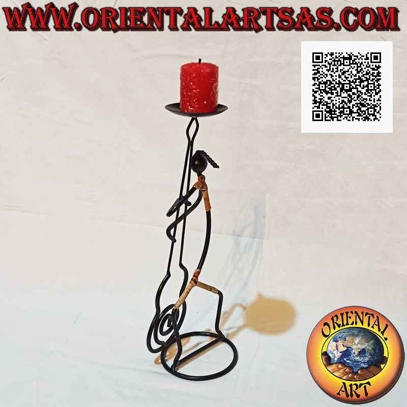 Hand made wrought iron candle holder "bass player musician"