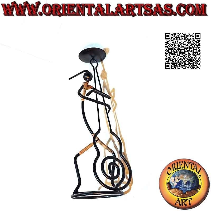 Hand made wrought iron candle holder "bass player musician"