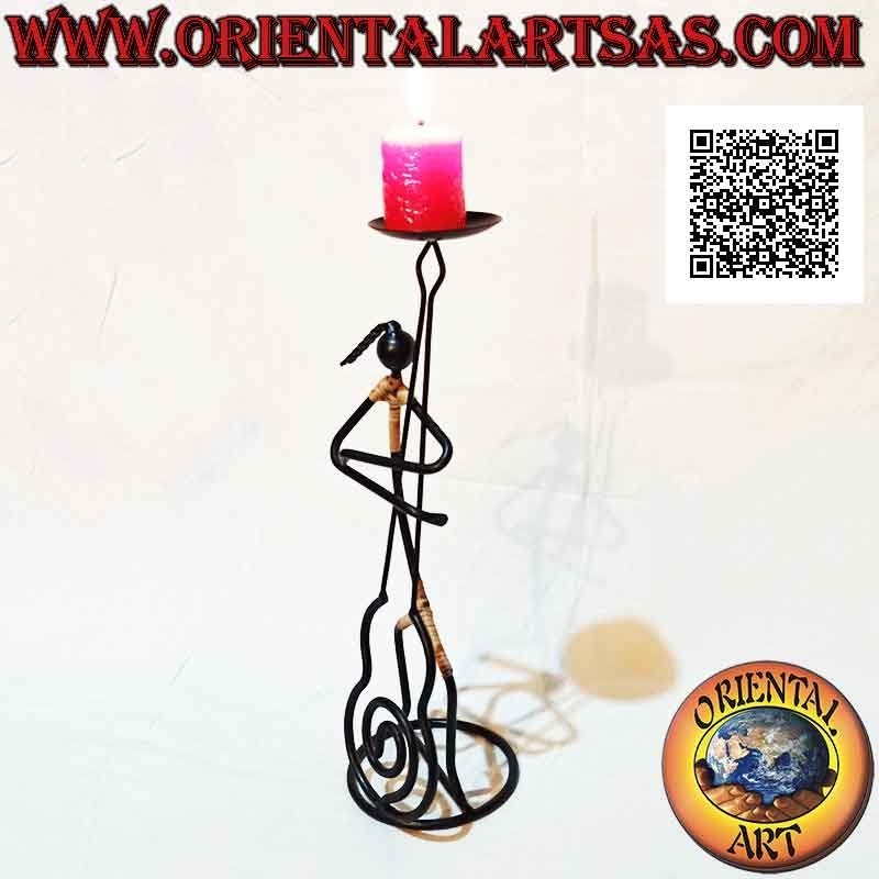 Hand made wrought iron candle holder "bass player musician"