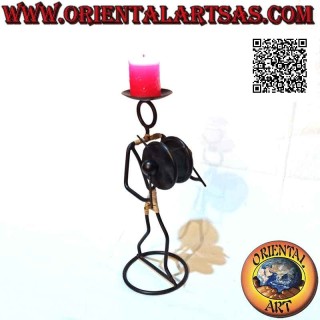 Hand made "musician percussionist" candle holder in wrought iron