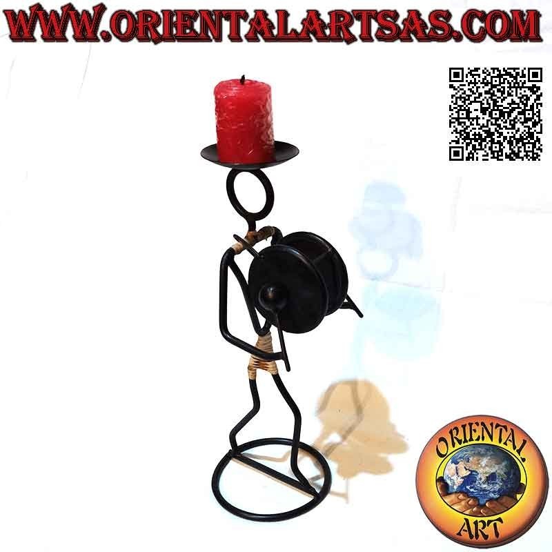 Hand made "musician percussionist" candle holder in wrought iron