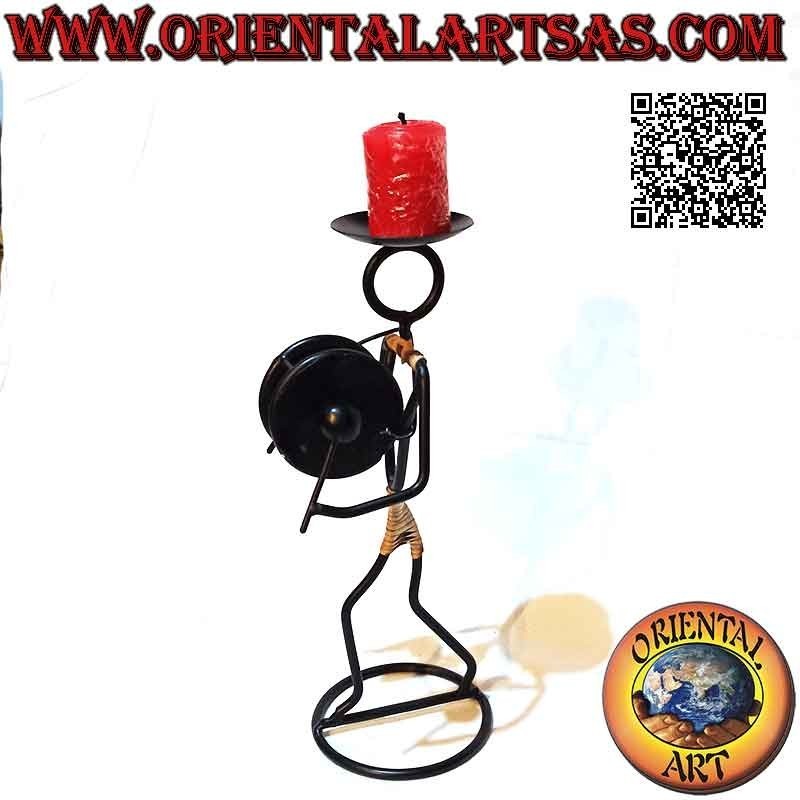 Hand made "musician percussionist" candle holder in wrought iron