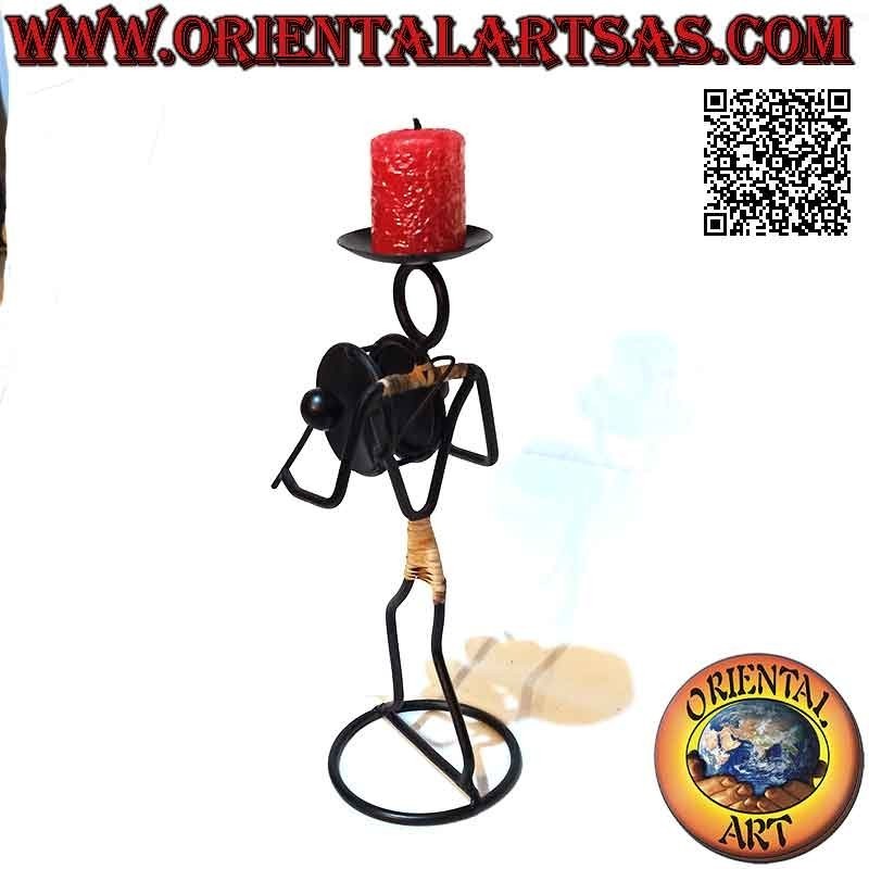 Hand made "musician percussionist" candle holder in wrought iron