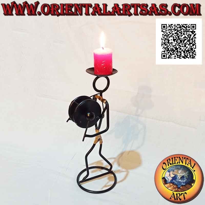 Hand made "musician percussionist" candle holder in wrought iron