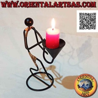 Hand made "musician saxophonist" candle holder in wrought iron
