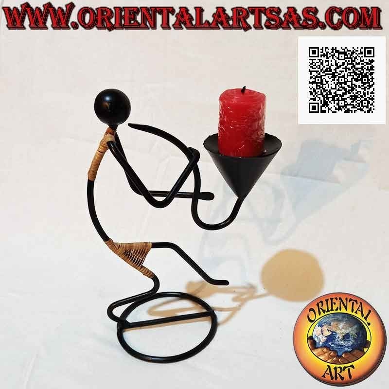Hand made "musician saxophonist" candle holder in wrought iron