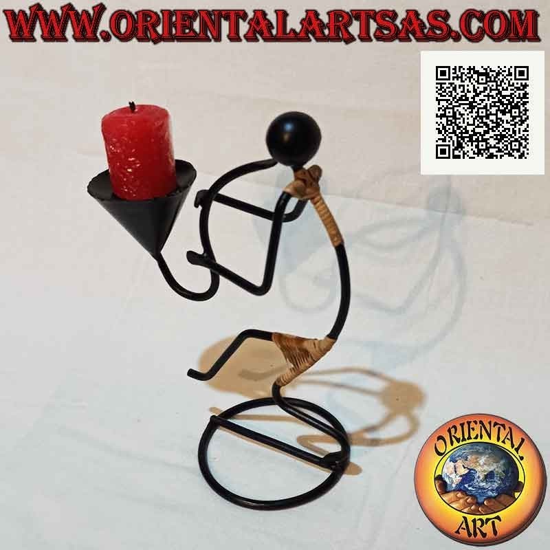 Hand made "musician saxophonist" candle holder in wrought iron