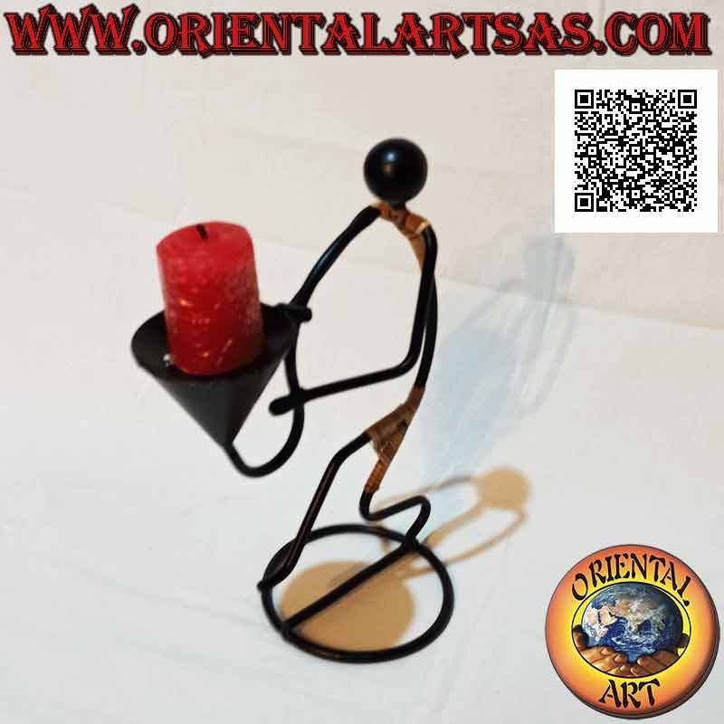Hand made "musician saxophonist" candle holder in wrought iron