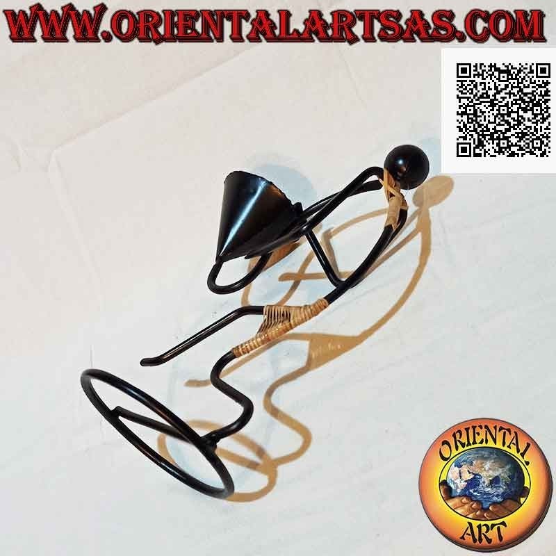 Hand made "musician saxophonist" candle holder in wrought iron