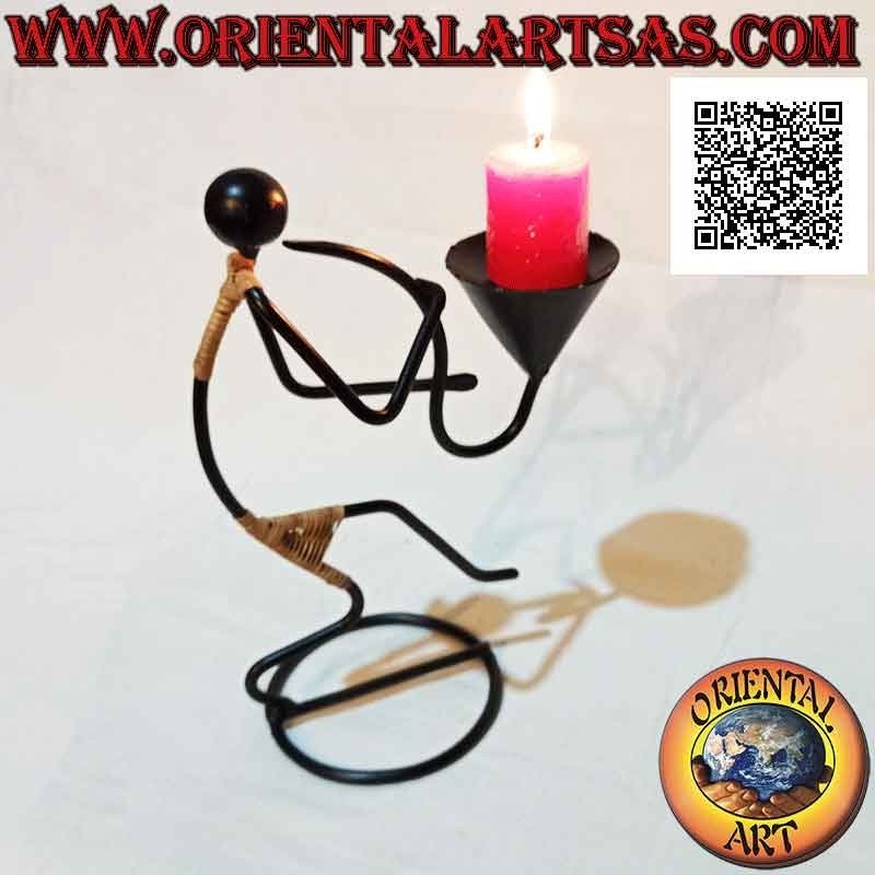 Hand made "musician saxophonist" candle holder in wrought iron