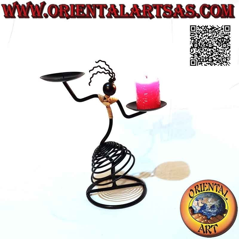 Candelabro doble de hierro forjado hecho a mano "hombre bailando con falda"