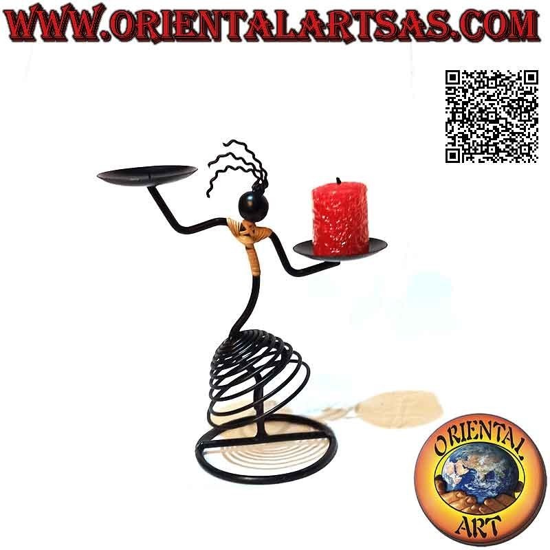 Hand made wrought iron double candle holder "dancing man with skirt"