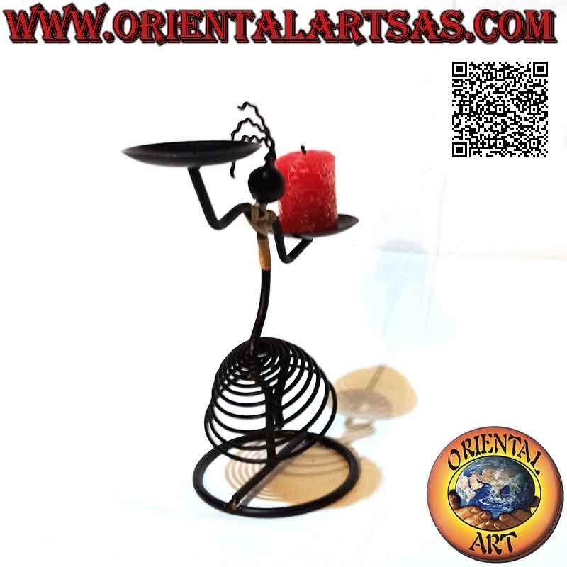 Candelabro doble de hierro forjado hecho a mano "hombre bailando con falda"