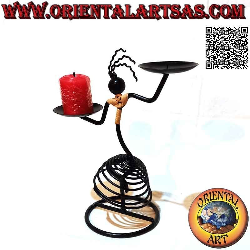 Candelabro doble de hierro forjado hecho a mano "hombre bailando con falda"