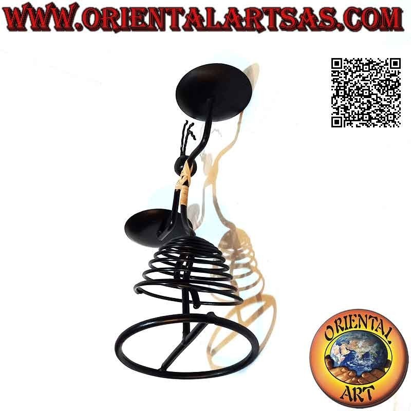 Hand made wrought iron double candle holder "dancing man with skirt"