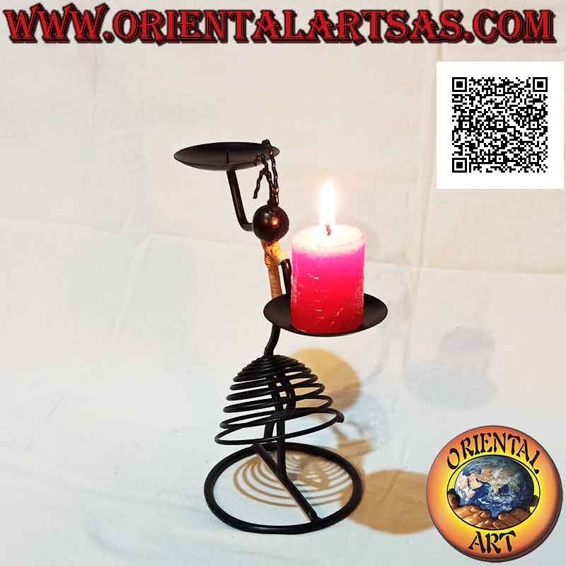 Hand made wrought iron double candle holder "dancing man with skirt"