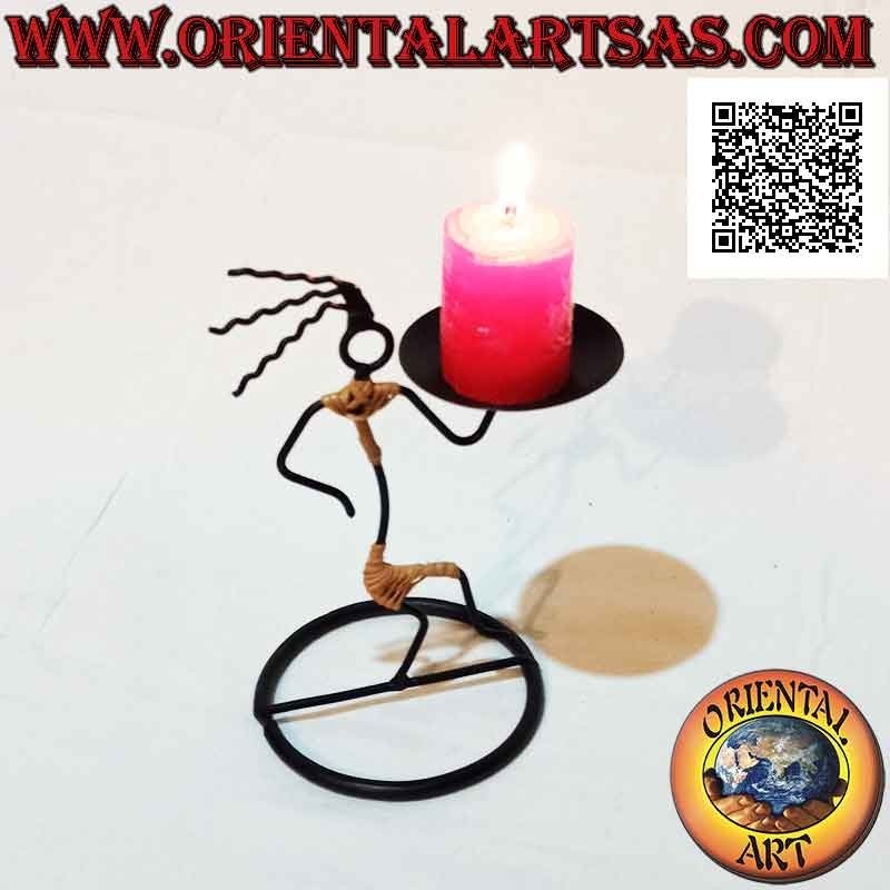 Hand made wrought iron candle holder "dancing man on one leg"