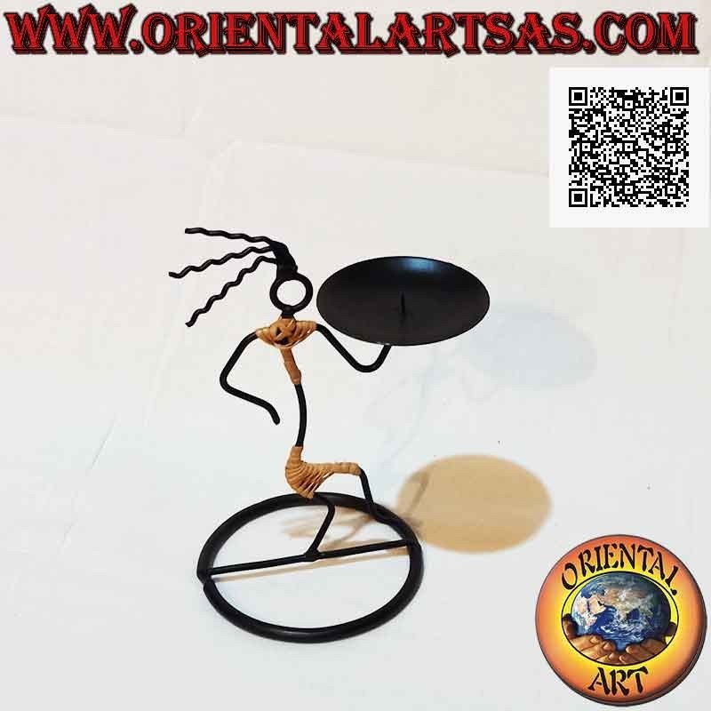 Candelabro de hierro forjado hecho a mano "hombre bailando en una pierna"