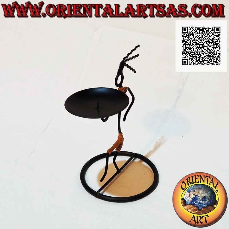 Hand made wrought iron candle holder "dancing man on one leg"