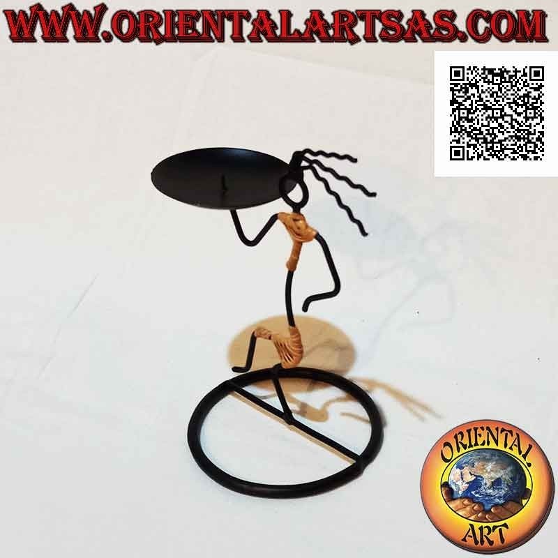 Hand made wrought iron candle holder "dancing man on one leg"