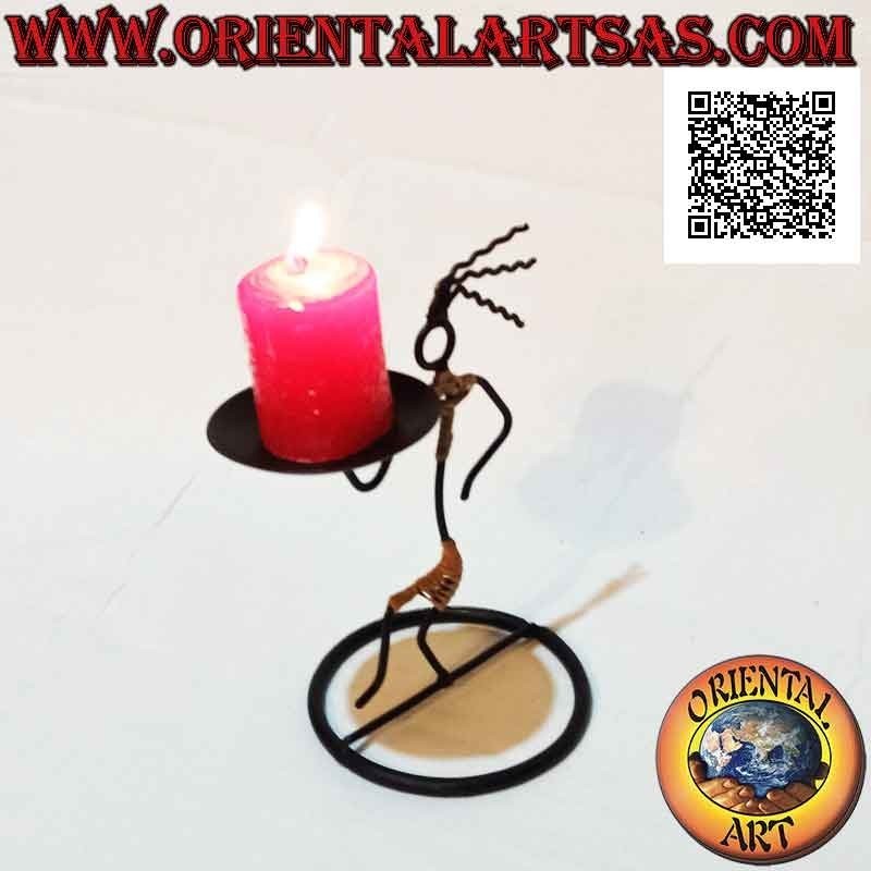 Hand made wrought iron candle holder "dancing man on one leg"