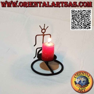 Hand made "indigenous little man" candle holder in wrought iron
