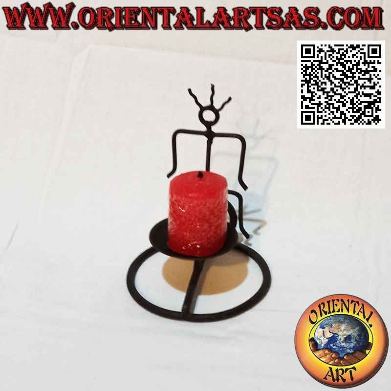Hand made "indigenous little man" candle holder in wrought iron