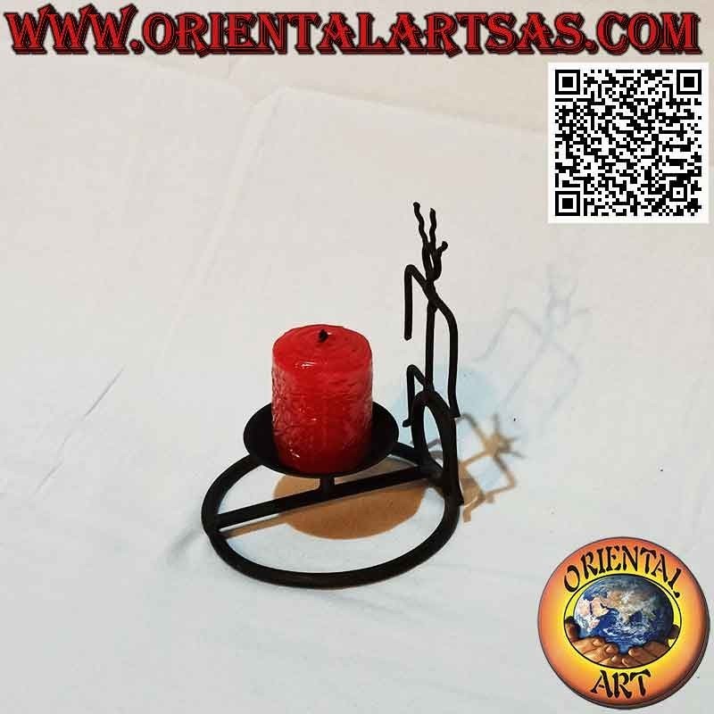 Hand made "indigenous little man" candle holder in wrought iron