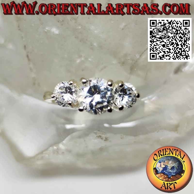 Bague "trilogie" en argent sertie de trois zircons ronds