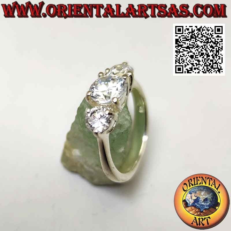 Silver "trilogy" ring with set of three round zircons