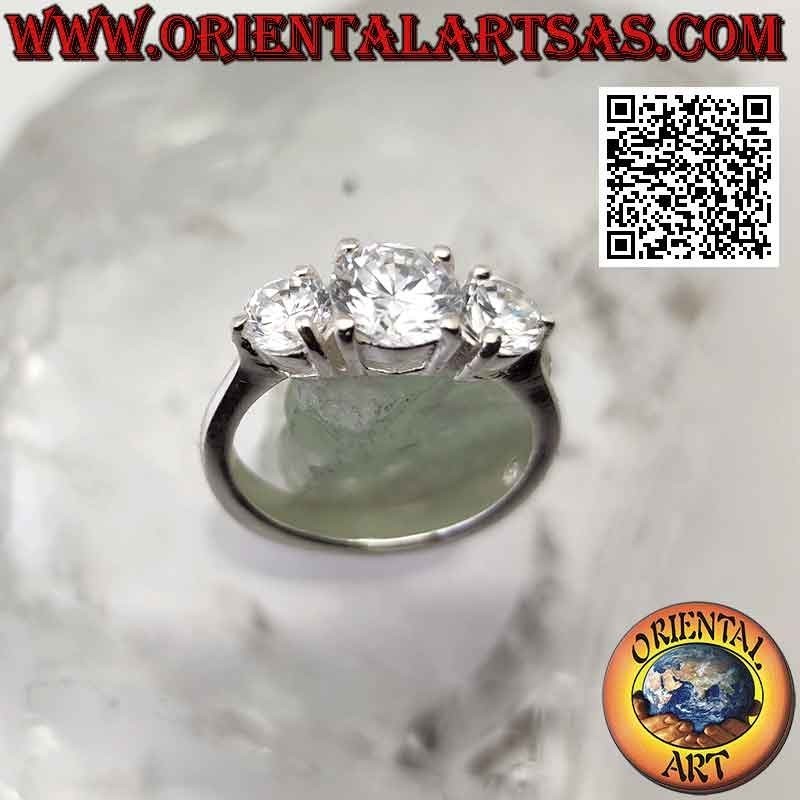 Bague "trilogie" en argent sertie de trois zircons ronds