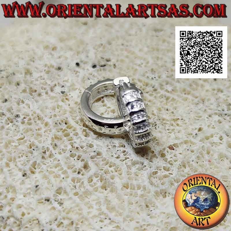 Pendientes de plata, círculos lisos con doble fila de circonitas blancas a una cara de 14 x 3 x 2 mm (click)