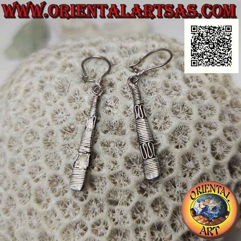 Handmade silver Balinese leverback earrings, intertwined wire and serpentine alternating