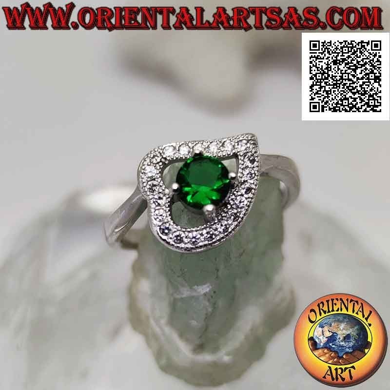 Anillo Corazón Plata 925 con Esmeralda y Zirconitas | Oriental Art