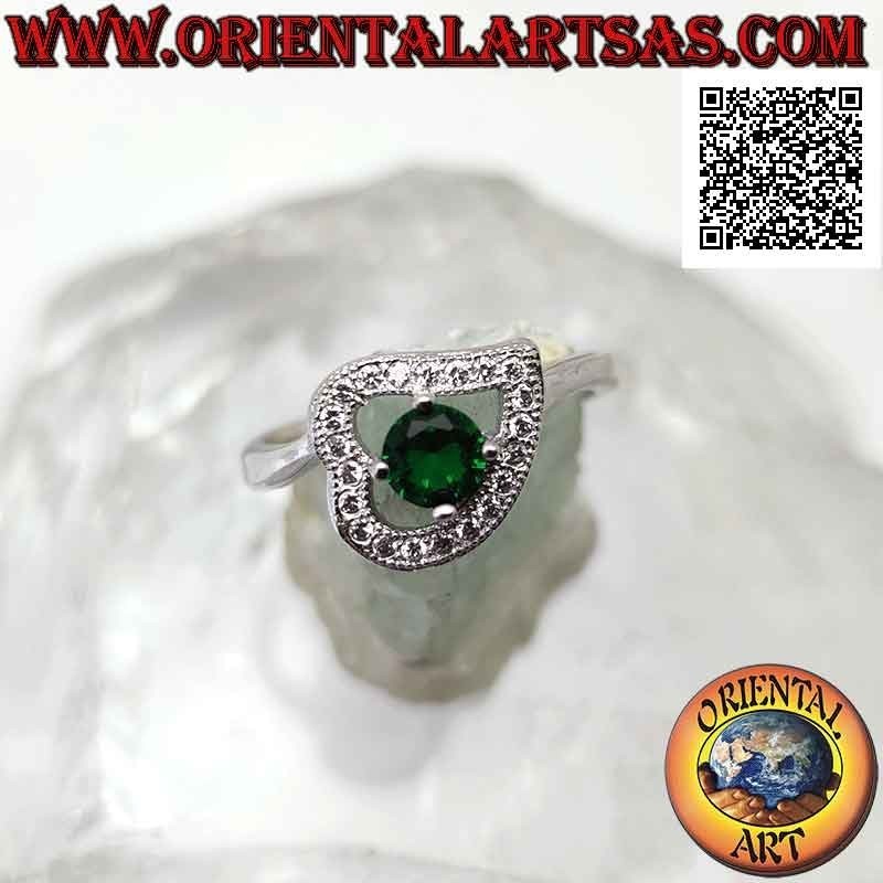 Anillo Corazón Plata 925 con Esmeralda y Zirconitas | Oriental Art