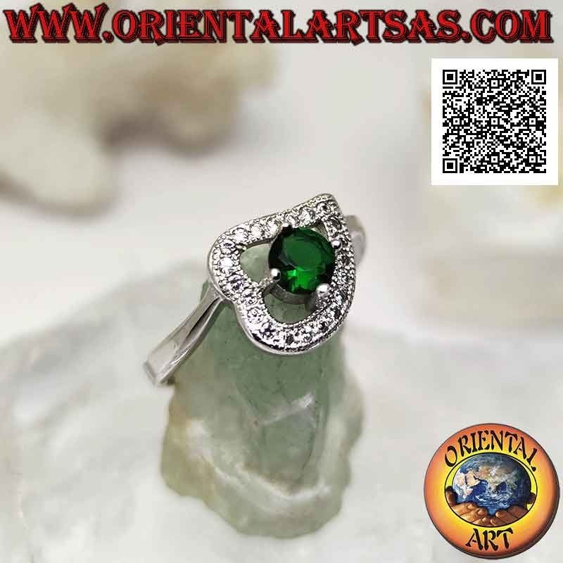 Herz Ring 925 Silber mit Smaragd und Zirkonia | Oriental Art