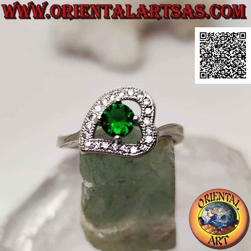 Herz Ring 925 Silber mit Smaragd und Zirkonia | Oriental Art