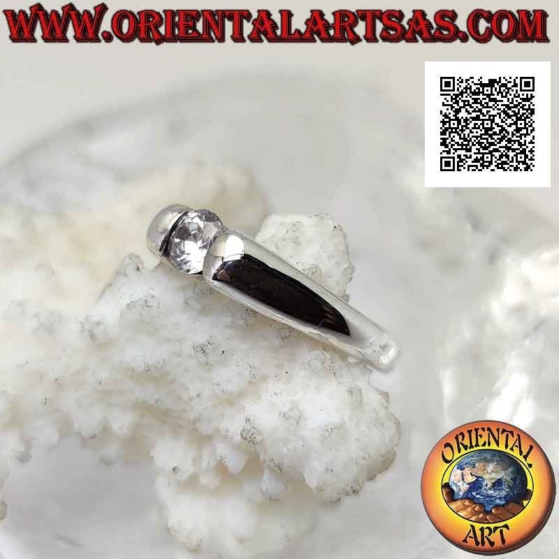 Smooth solitaire silver ring with round white zircon set in the junction of the band