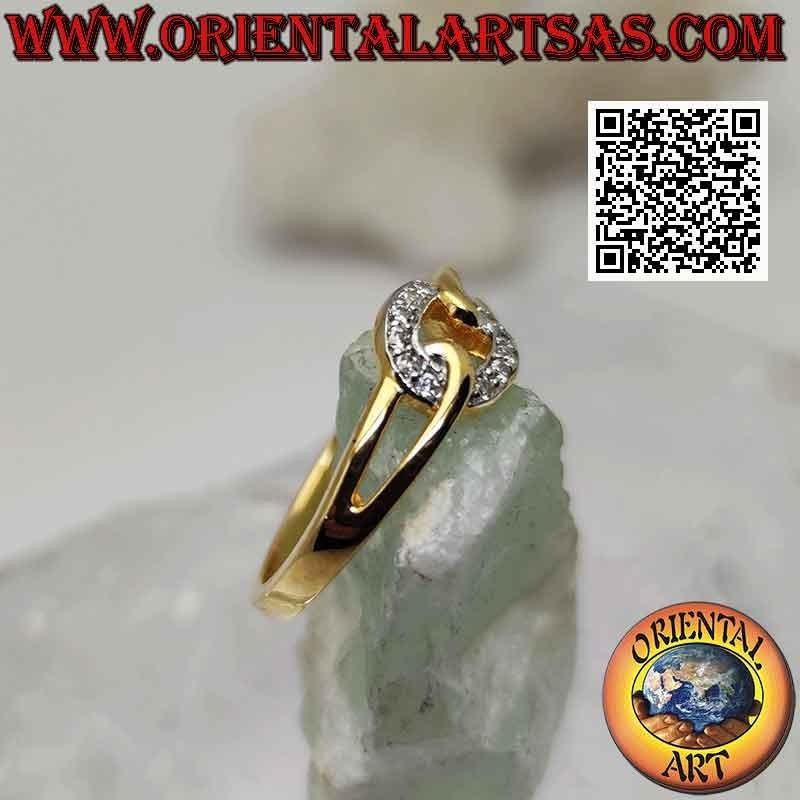 Anello in argento placcato oro con anello di zircone agganciato dai lati