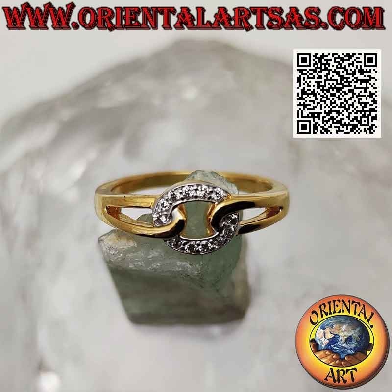 Anello in argento placcato oro con anello di zircone agganciato dai lati